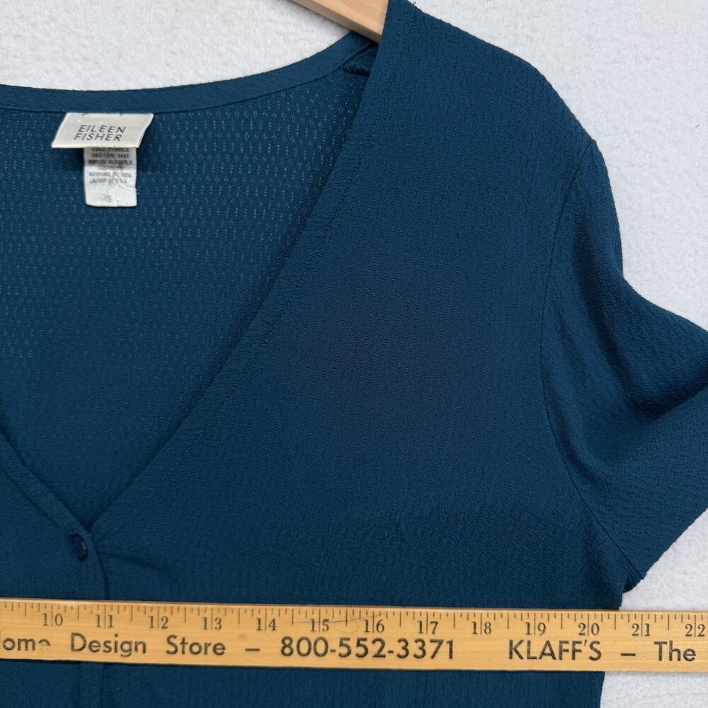 EILEEN FISHER Top S Rayon Crepe Button Up Cardigan Long Sleeve Blue VTG USA - Picture 9 of 11